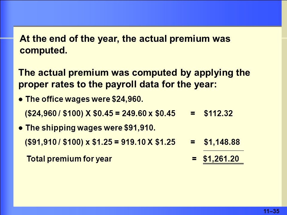 11–35 At the end of the year, the actual premium was computed.