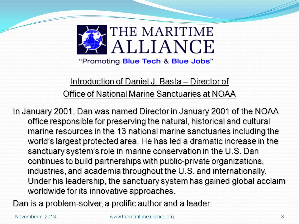 November 7, Introduction of Daniel J.