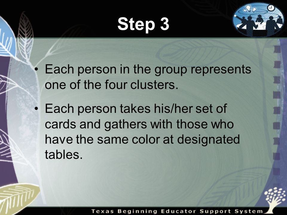 Step 3 Each person in the group represents one of the four clusters.