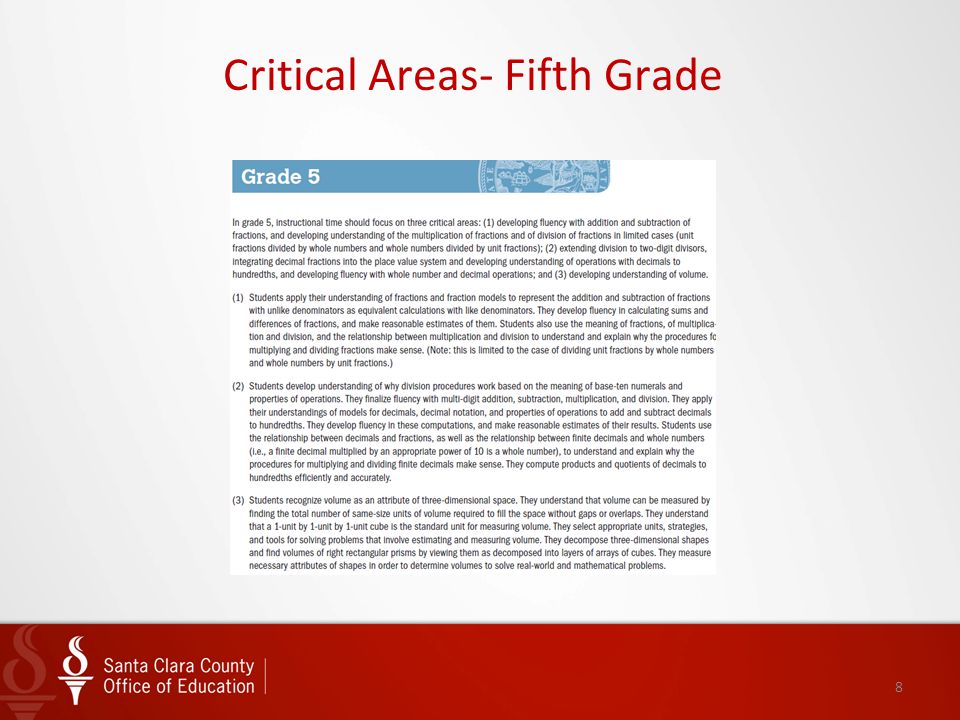 8 Critical Areas- Fifth Grade