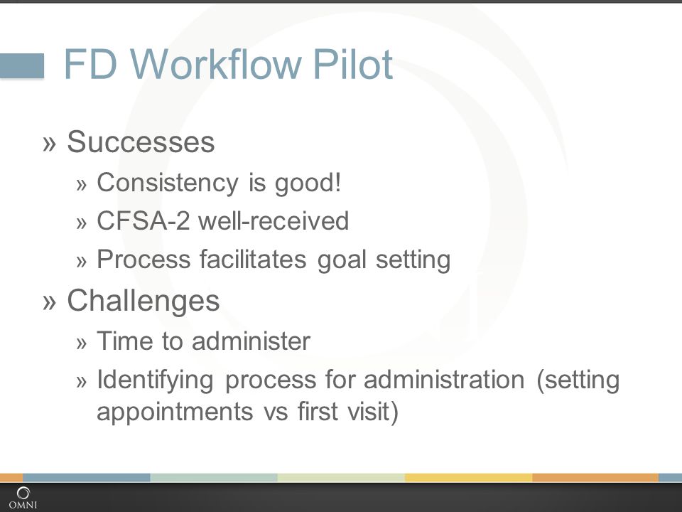 FD Workflow Pilot  Successes  Consistency is good.