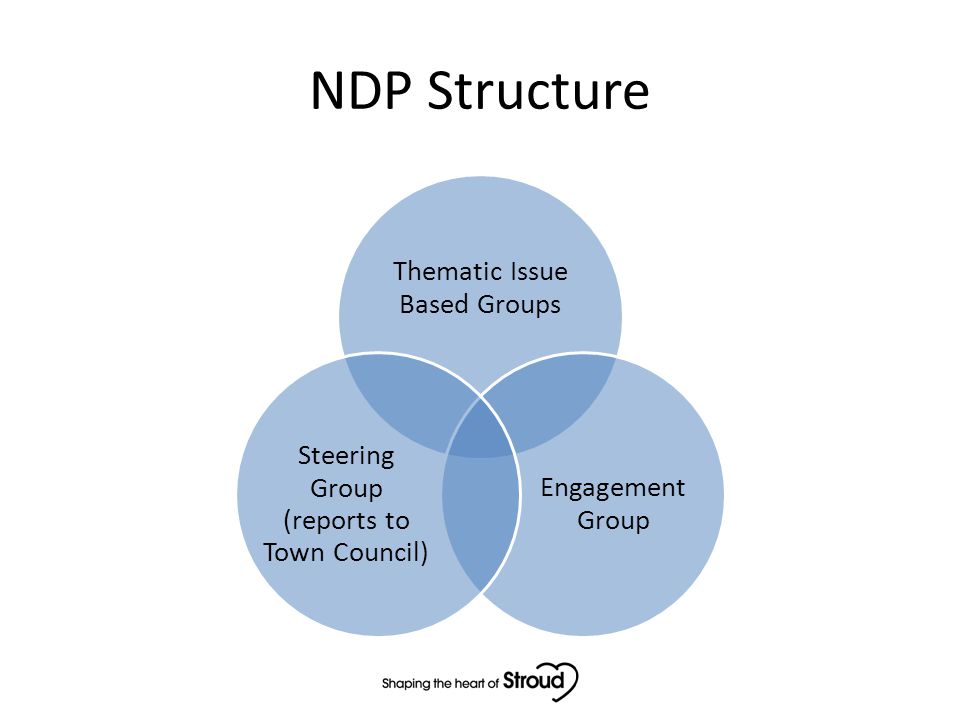 NDP Structure Thematic Issue Based Groups Engagement Group Steering Group (reports to Town Council)