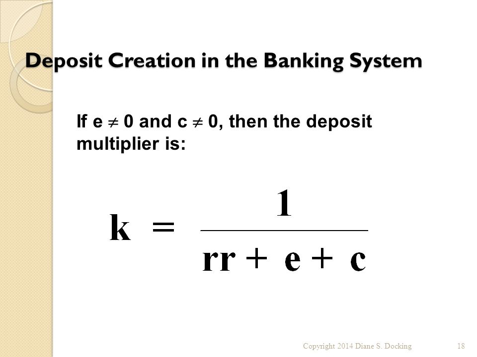 Deposit Creation in the Banking System Copyright 2014 Diane S.