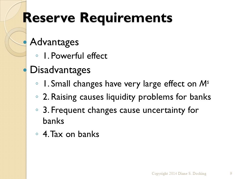 Reserve Requirements Advantages ◦ 1. Powerful effect Disadvantages ◦ 1.