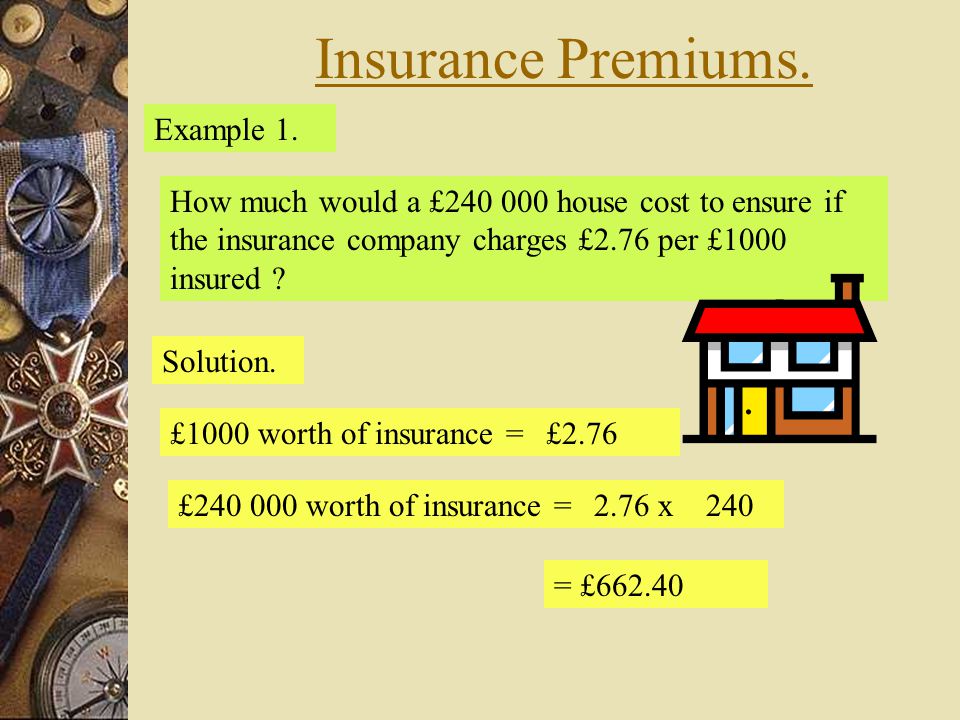 Insurance Premiums. Example 1. Solution.