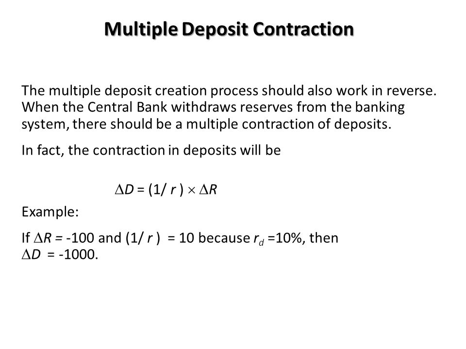 Multiple Deposit Contraction The multiple deposit creation process should also work in reverse.