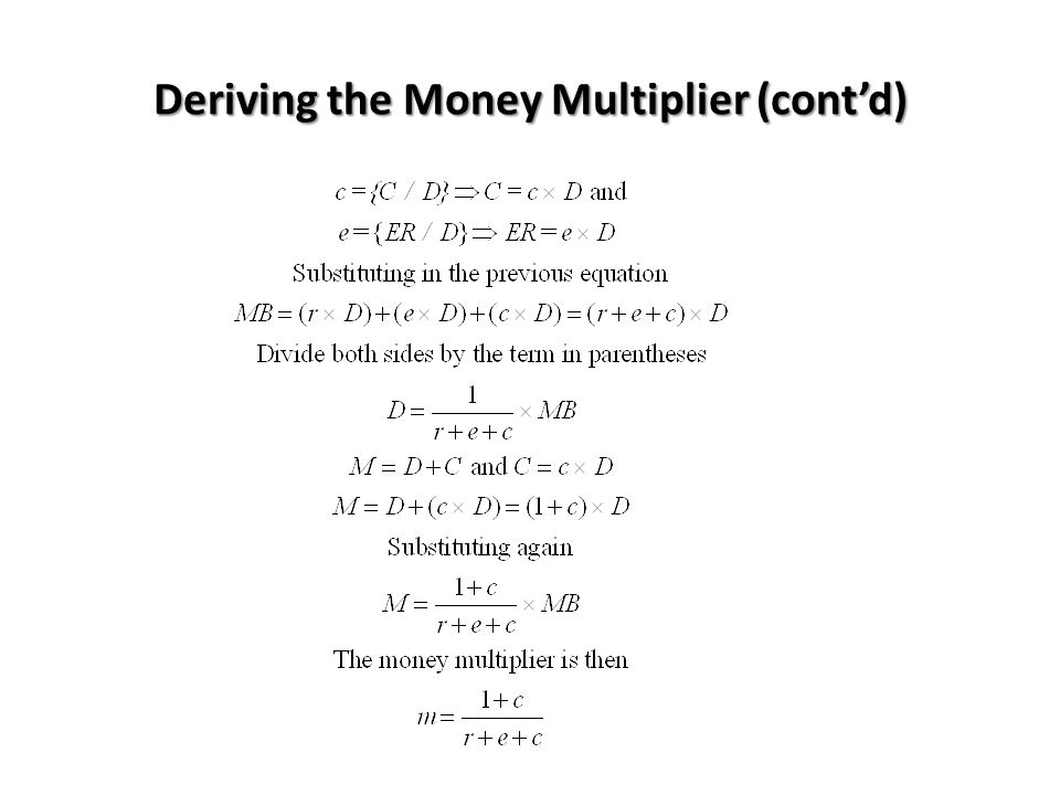 Deriving the Money Multiplier (cont’d)