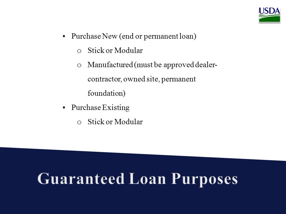 Applications are made with approved local lenders or mortgage companies Any licensed lender can originate loans and reserve funds Interest rate is negotiated between lender and applicant and Rural Development guarantees the loan