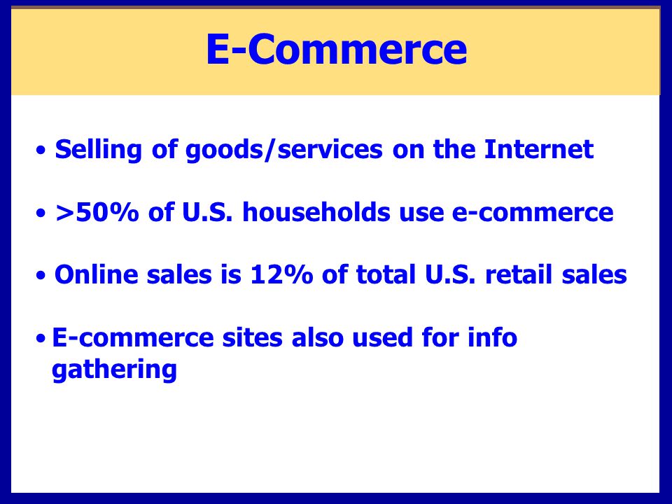 E-Commerce Selling of goods/services on the Internet >50% of U.S.