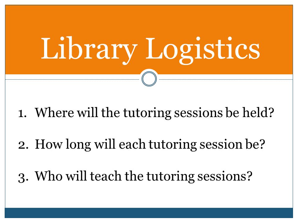 Library Logistics 1.Where will the tutoring sessions be held.