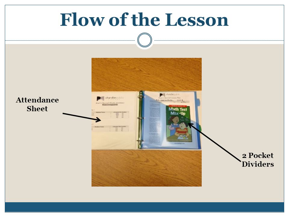 Flow of the Lesson 2 Pocket Dividers Attendance Sheet