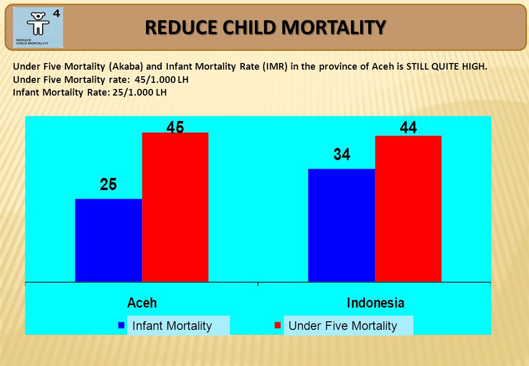 REDUCE CHILD MORTALITY Under Five Mortality (Akaba) and Infant Mortality Rate (IMR) in the province of Aceh is STILL QUITE HIGH.