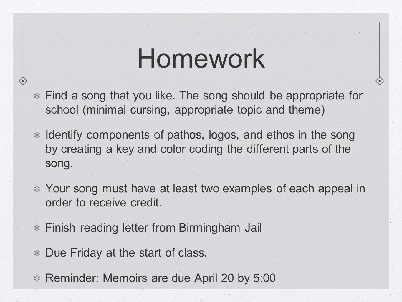 Homework Find a song that you like.