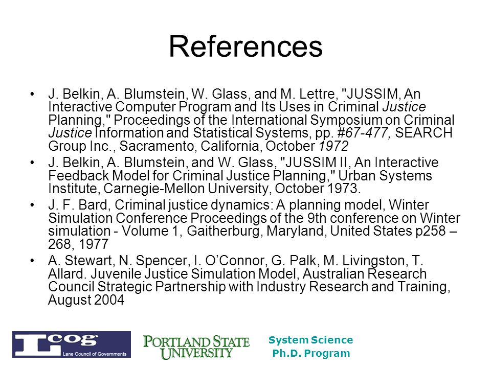 System Science Ph.D. Program References J. Belkin, A.