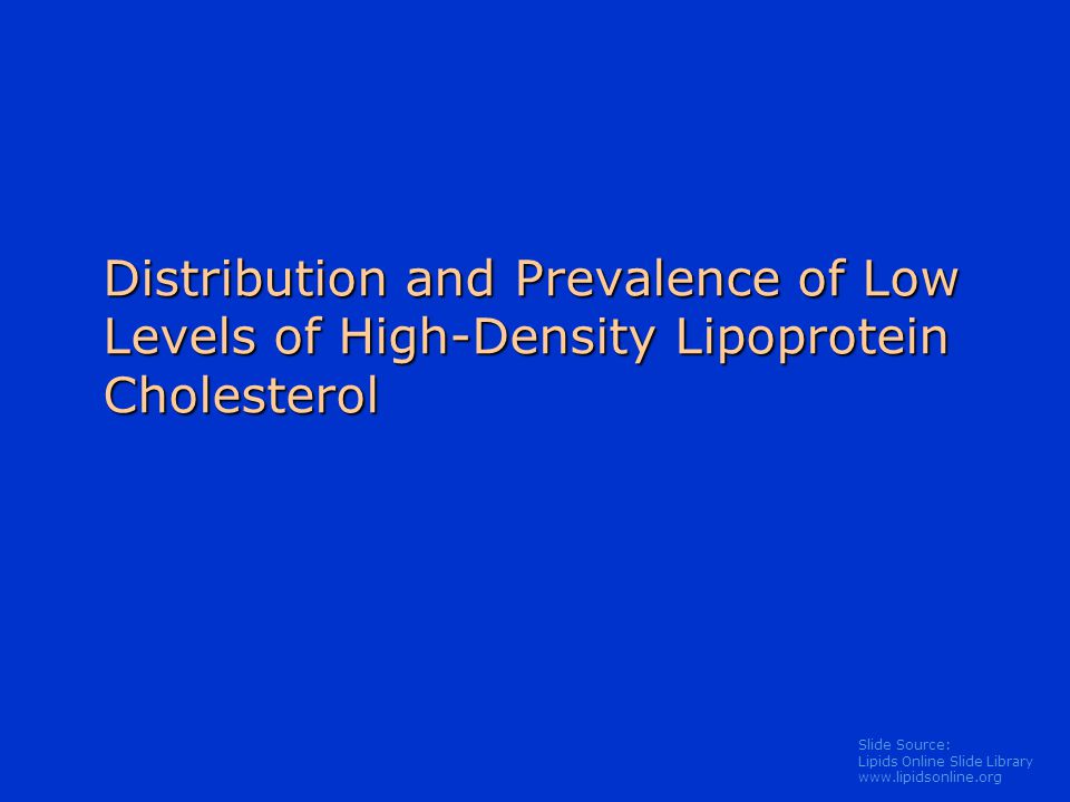 Slide Source: Lipids Online Slide Library   Distribution and Prevalence of Low Levels of High-Density Lipoprotein Cholesterol