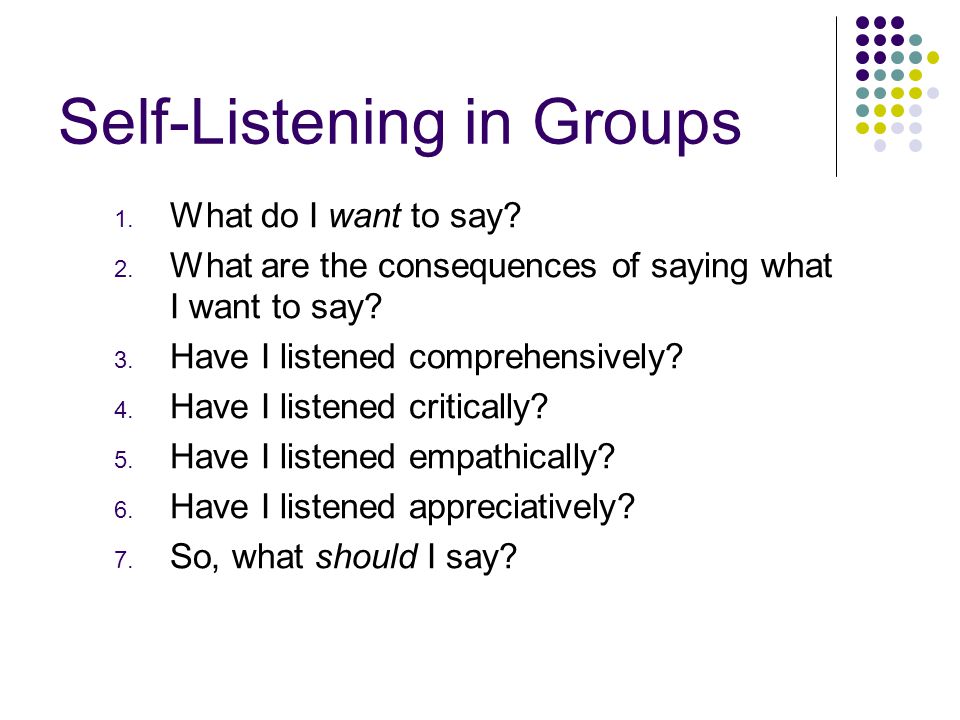 Self-Listening in Groups 1. What do I want to say.