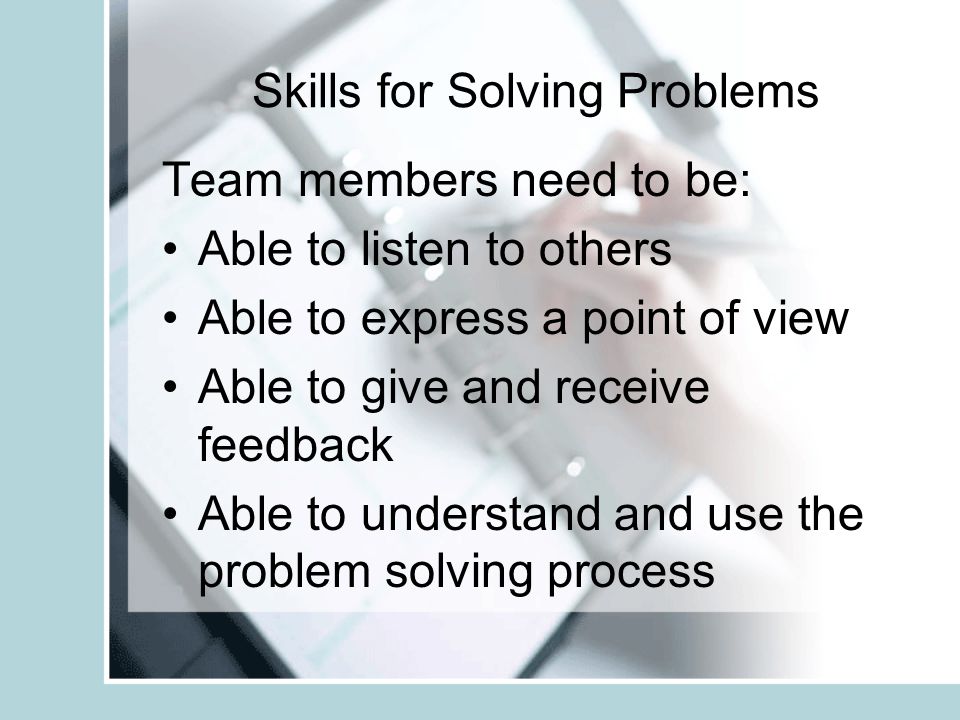 Solving a problem in a team gives a solution, or solutions which are taken on board by the team, rather than creating a feeling of ideas imposed by one individual Individuals have different ways of going about solving problems, leading to a good cross section of possible solutions