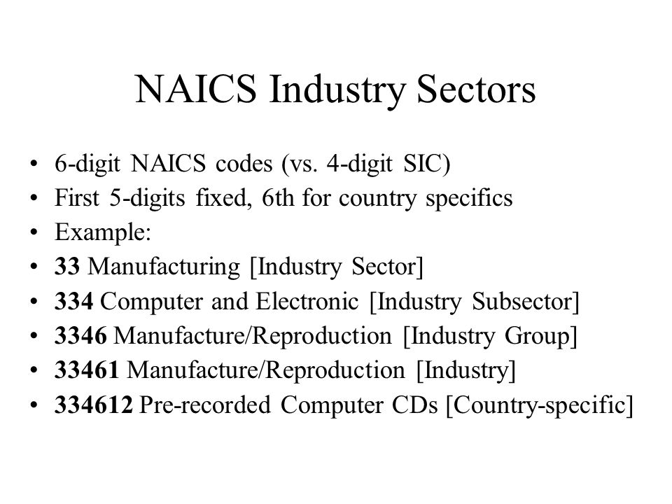 NAICS Industry Sectors 6-digit NAICS codes (vs.