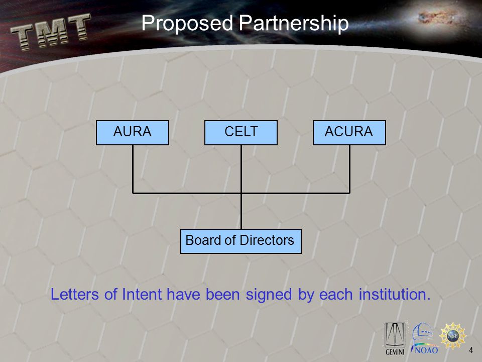 4 Proposed Partnership AURA Board of Directors CELTACURA Letters of Intent have been signed by each institution.