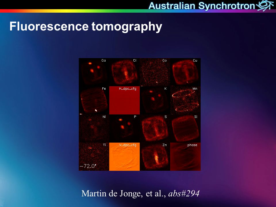 Fluorescence tomography Martin de Jonge, et al., abs#294