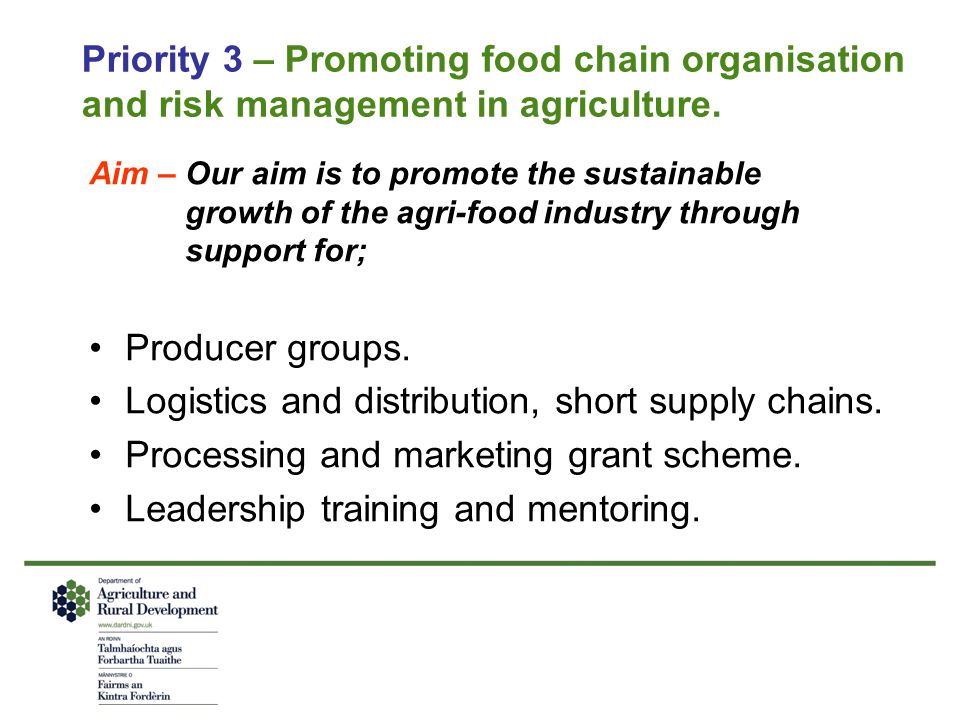 Priority 3 – Promoting food chain organisation and risk management in agriculture.