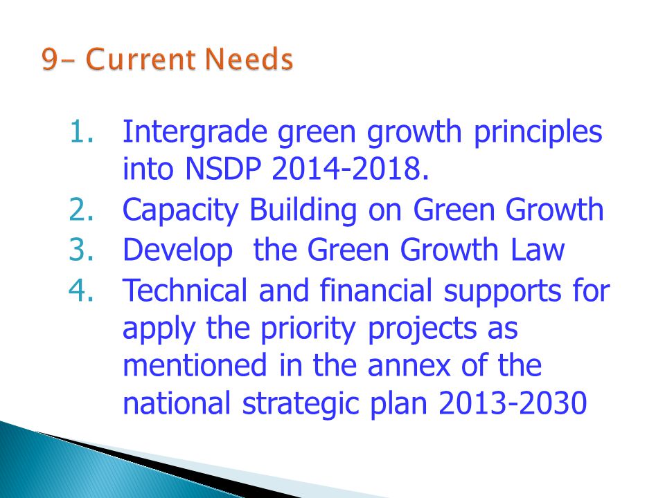1.Intergrade green growth principles into NSDP