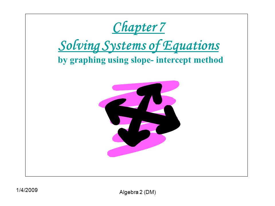 1/4/2009 Algebra 2 (DM) Chapter 7 Solving Systems of Equations by graphing using slope- intercept method