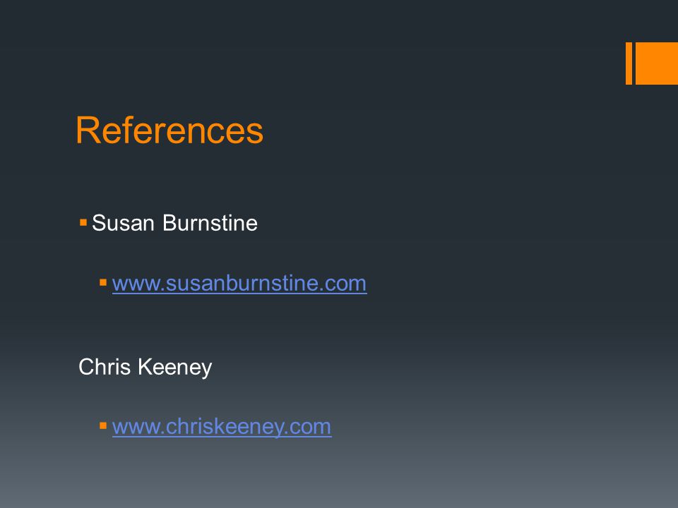 References  Susan Burnstine      Chris Keeney 