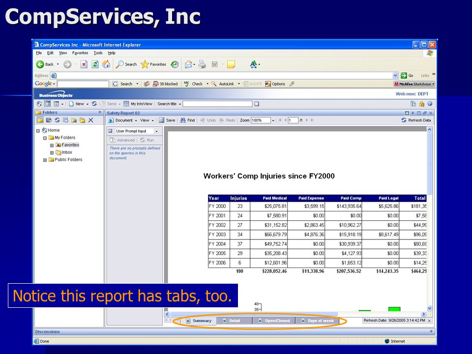 CompServices, Inc Notice this report has tabs, too.