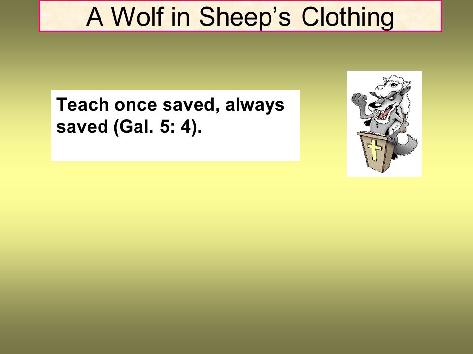 A Wolf in Sheep’s Clothing Teach once saved, always saved (Gal. 5: 4).