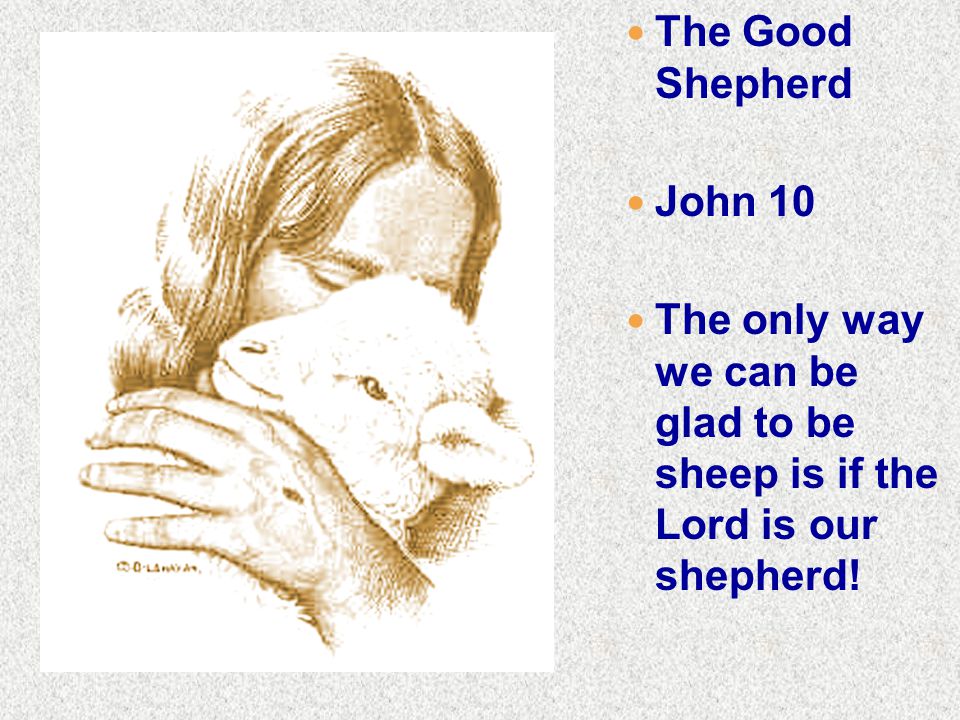 The Good Shepherd John 10 The only way we can be glad to be sheep is if the Lord is our shepherd!