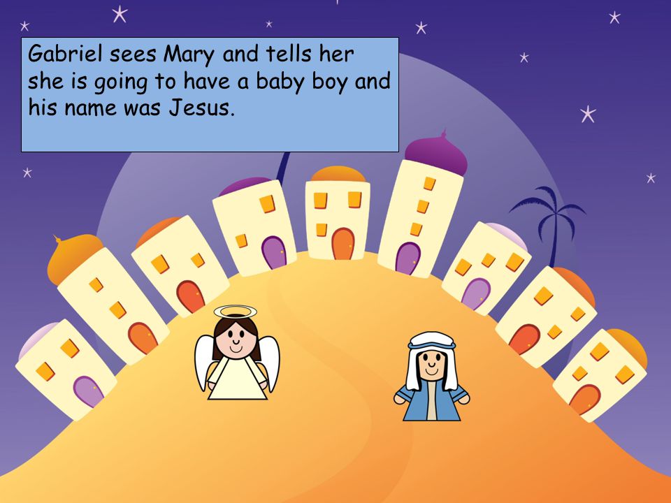 Choose your characters and drag them onto the slide Gabriel sees Mary and tells her she is going to have a baby boy and his name was Jesus.