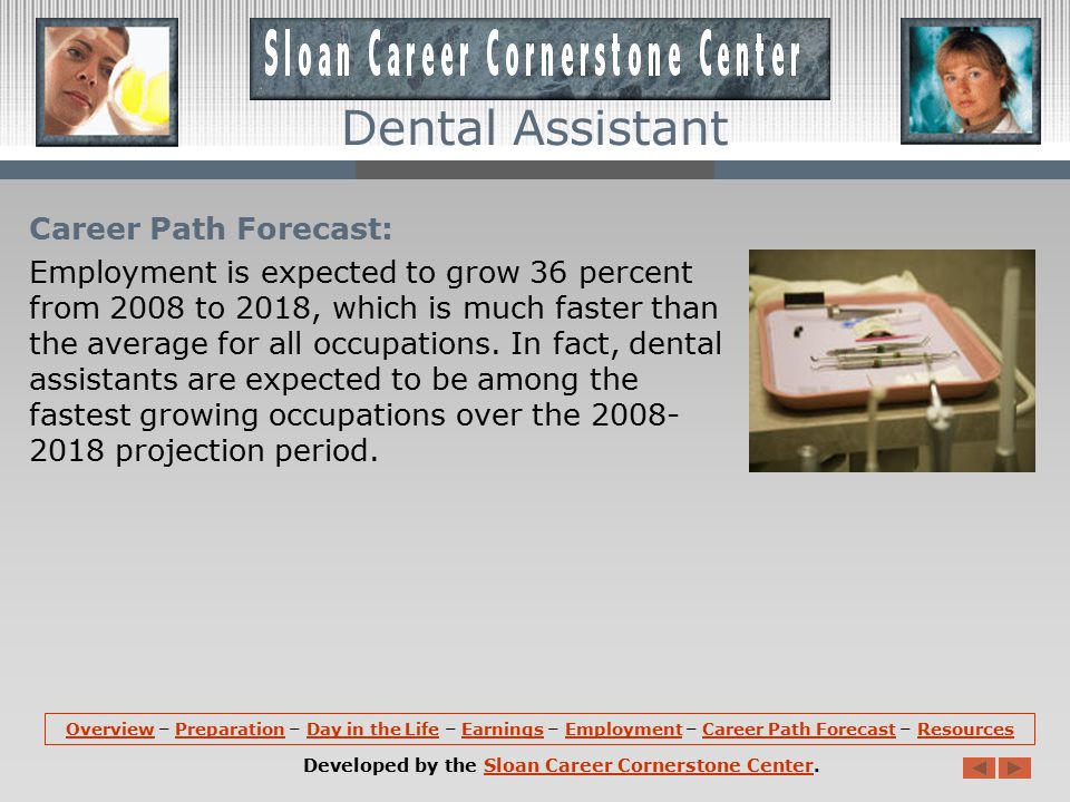 Employment: Dental assistants hold about 295,000 jobs in the United States.
