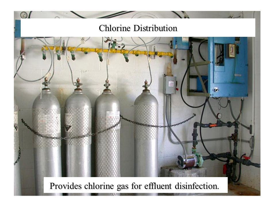 Chlorine Distribution Provides chlorine gas for effluent disinfection.