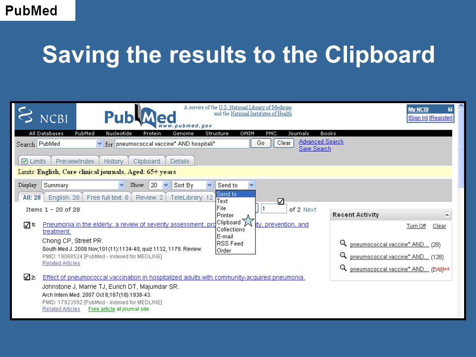 Saving the results to the Clipboard PubMed
