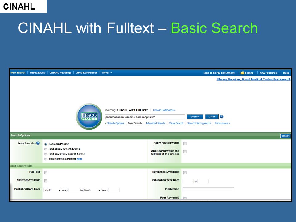 CINAHL with Fulltext – Basic Search CINAHL