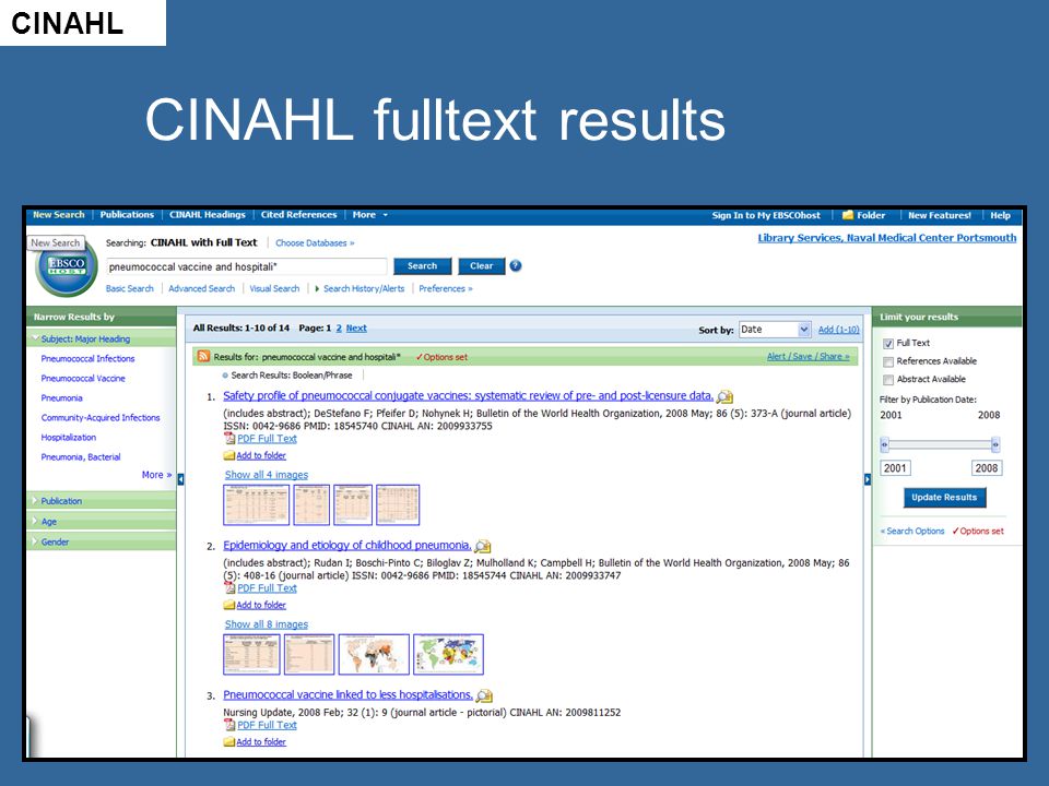 CINAHL fulltext results CINAHL