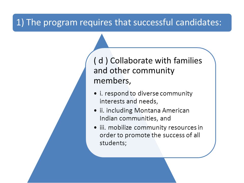 1) The program requires that successful candidates: ( d ) Collaborate with families and other community members, i.