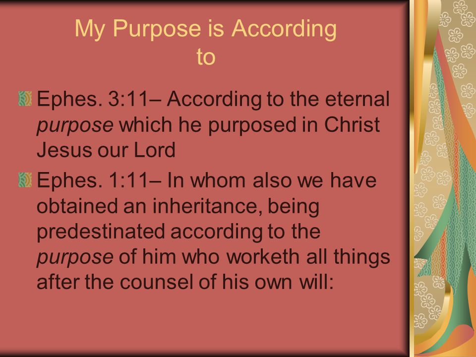 My Purpose is According to Ephes.