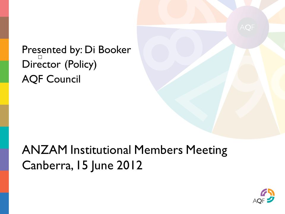 ANZAM Institutional Members Meeting Canberra, 15 June 2012 Presented by: Di Booker Director (Policy) AQF Council