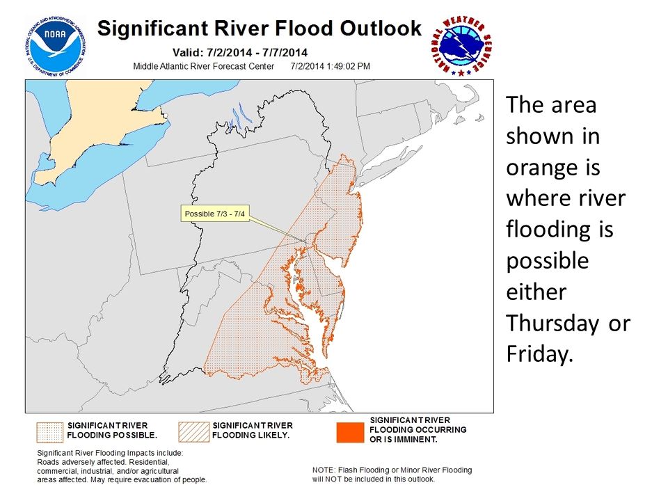 The area shown in orange is where river flooding is possible either Thursday or Friday.