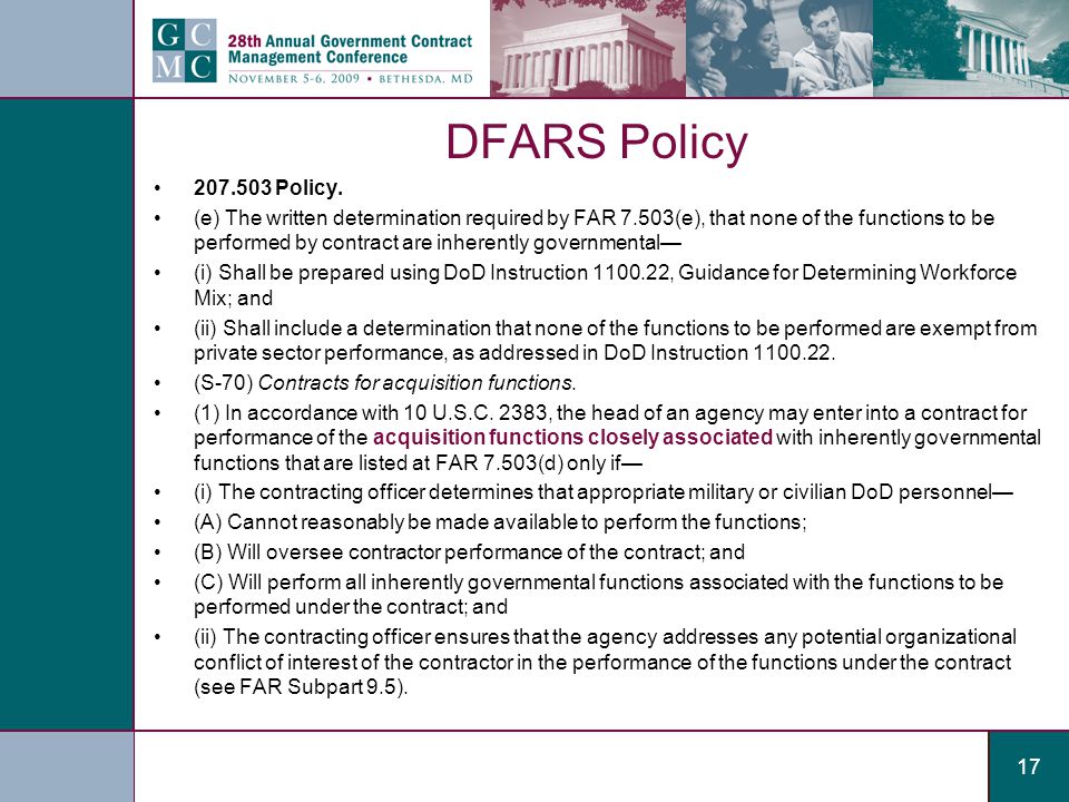 17 DFARS Policy Policy.