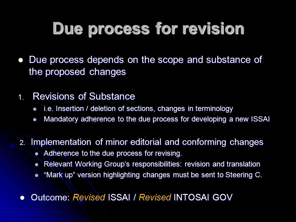 Due process for revision Due process depends on the scope and substance of the proposed changes Due process depends on the scope and substance of the proposed changes 1.