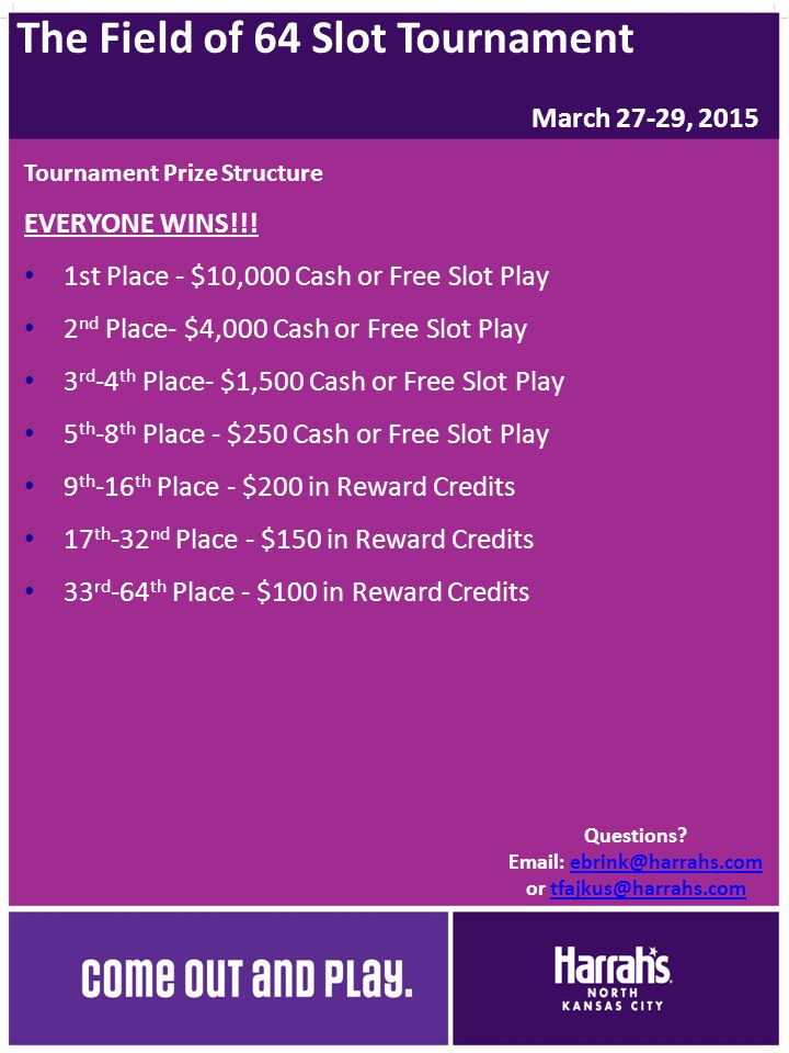 The Field of 64 Slot Tournament Tournament Prize Structure EVERYONE WINS!!.