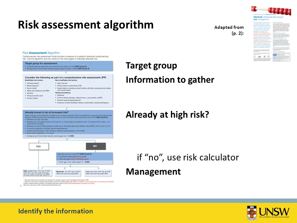 Risk assessment algorithm Identify the information Adapted from (p.