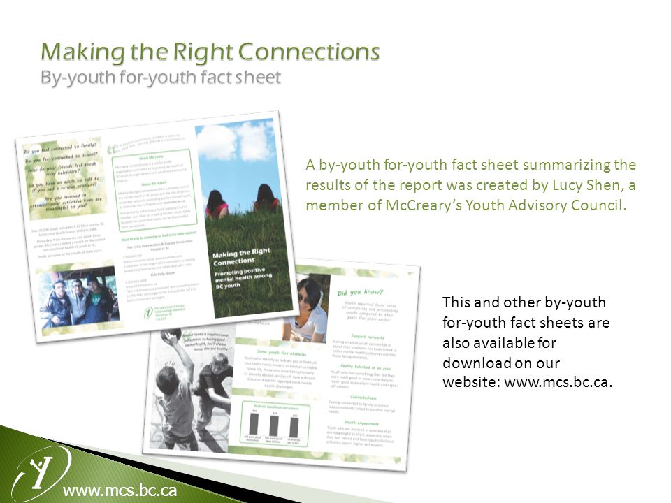 A by-youth for-youth fact sheet summarizing the results of the report was created by Lucy Shen, a member of McCreary’s Youth Advisory Council.