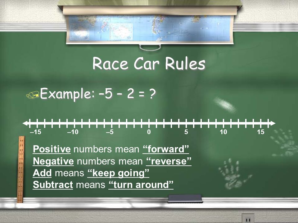 Race Car Rules / Example: –5 – 2 = .
