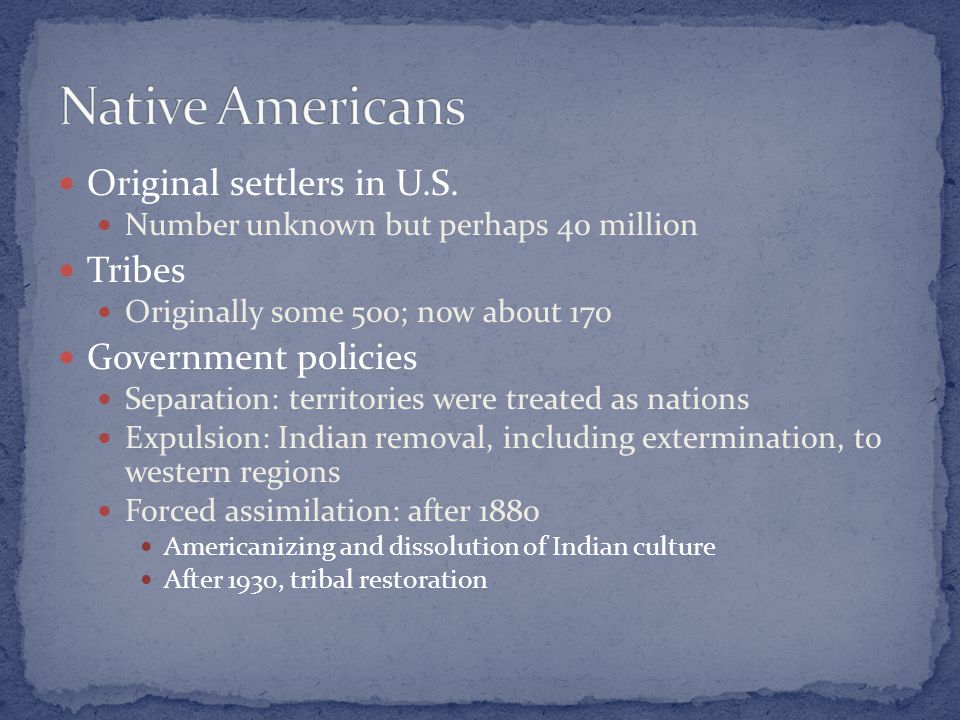 Original settlers in U.S.