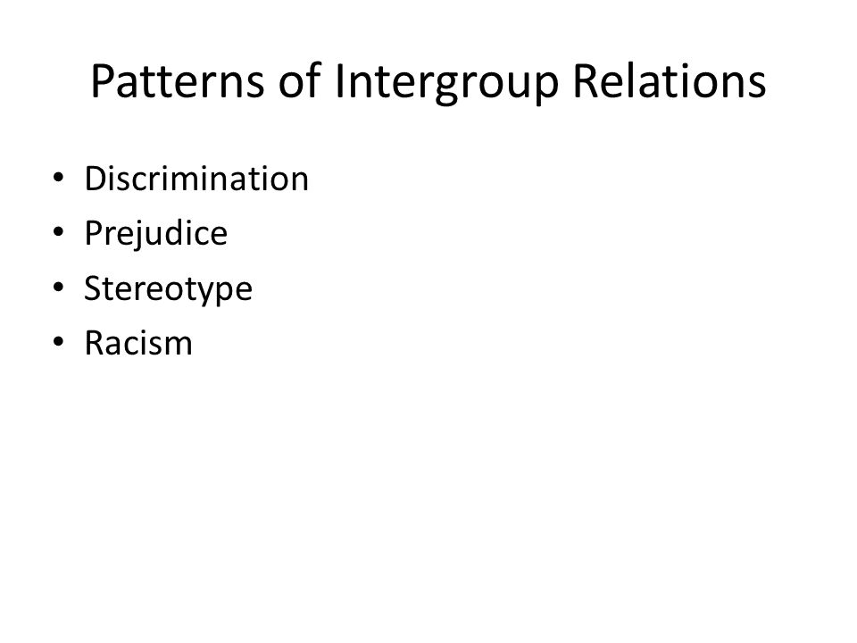 Patterns of Intergroup Relations Discrimination Prejudice Stereotype Racism