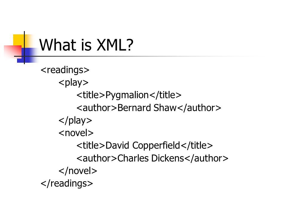What is XML Pygmalion Bernard Shaw David Copperfield Charles Dickens
